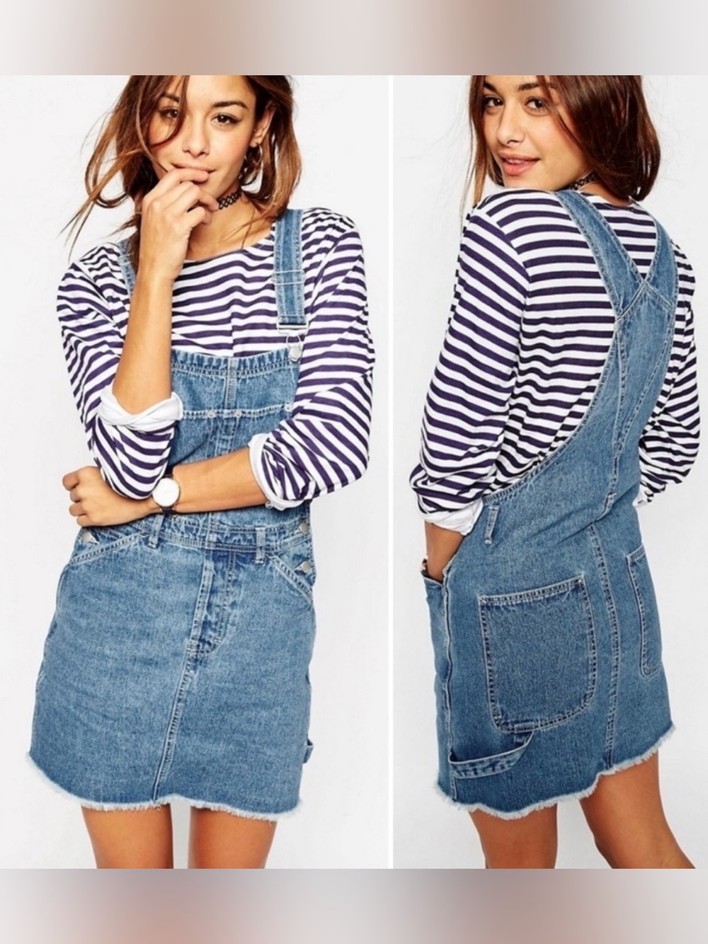 ASOS Denim Overall Dress US 0 Blue Jean Pinafore Mini Raw Hem